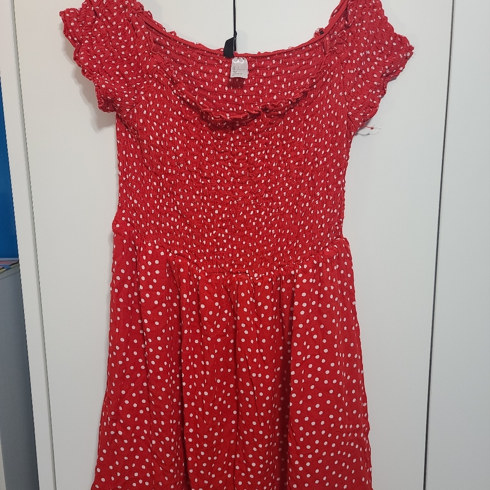 Off Shoulder red polka dot dress from H&m size 14